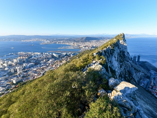 Aerial,View,Of,Top,Of,Gibraltar,Rock,,In,Upper,Rock