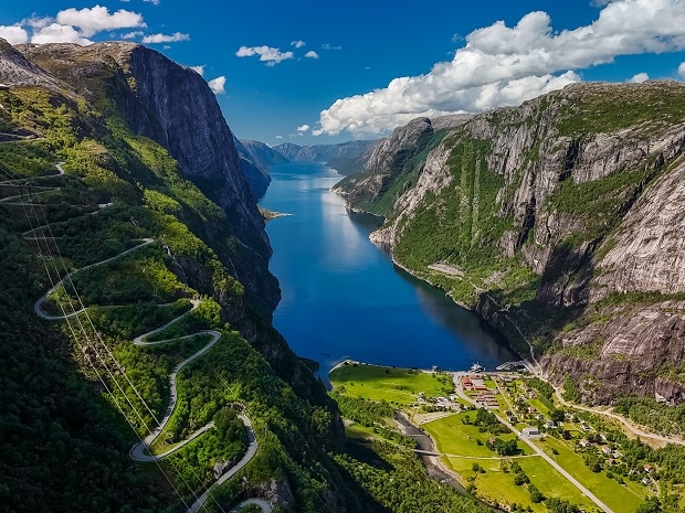 An,Aerial,View,Of,A,Winding,Road,Snaking,Through,The